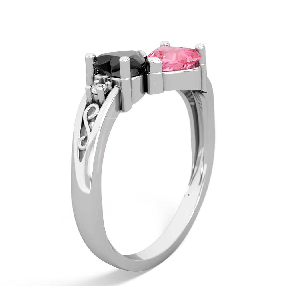 Onyx Snuggling Hearts 14K White Gold ring R2178