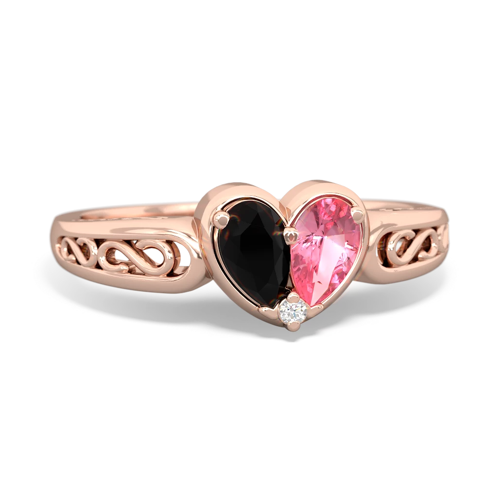 Onyx Filligree 'One Heart' 14K Rose Gold ring R5070