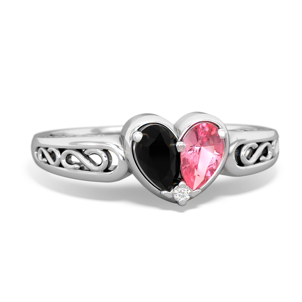 Onyx Filligree 'One Heart' 14K White Gold ring R5070