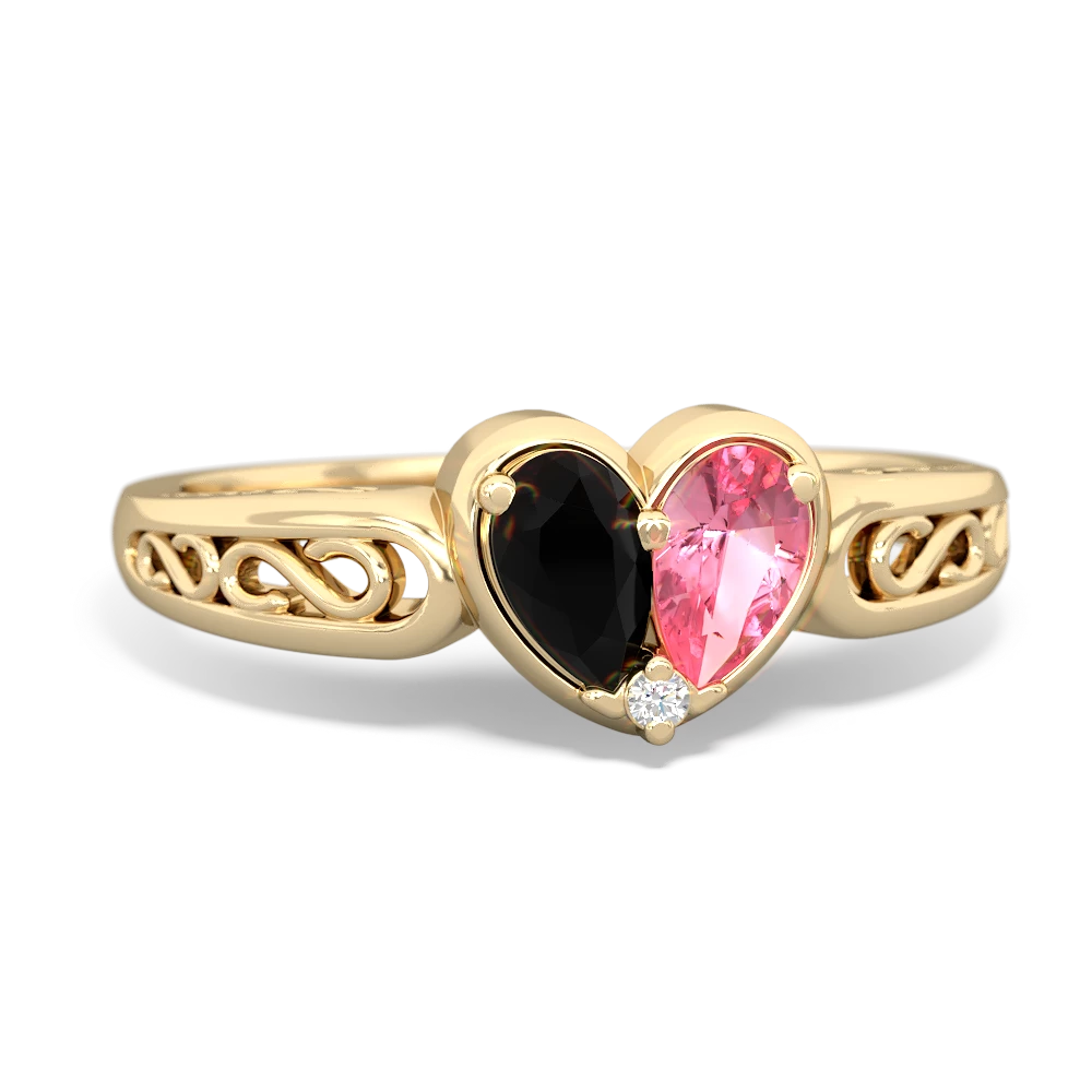 Onyx Filligree 'One Heart' 14K Yellow Gold ring R5070