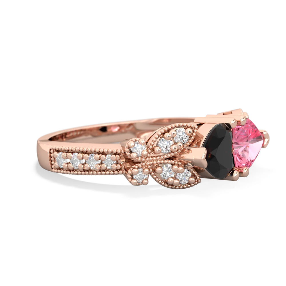 Onyx Diamond Butterflies 14K Rose Gold ring R5601