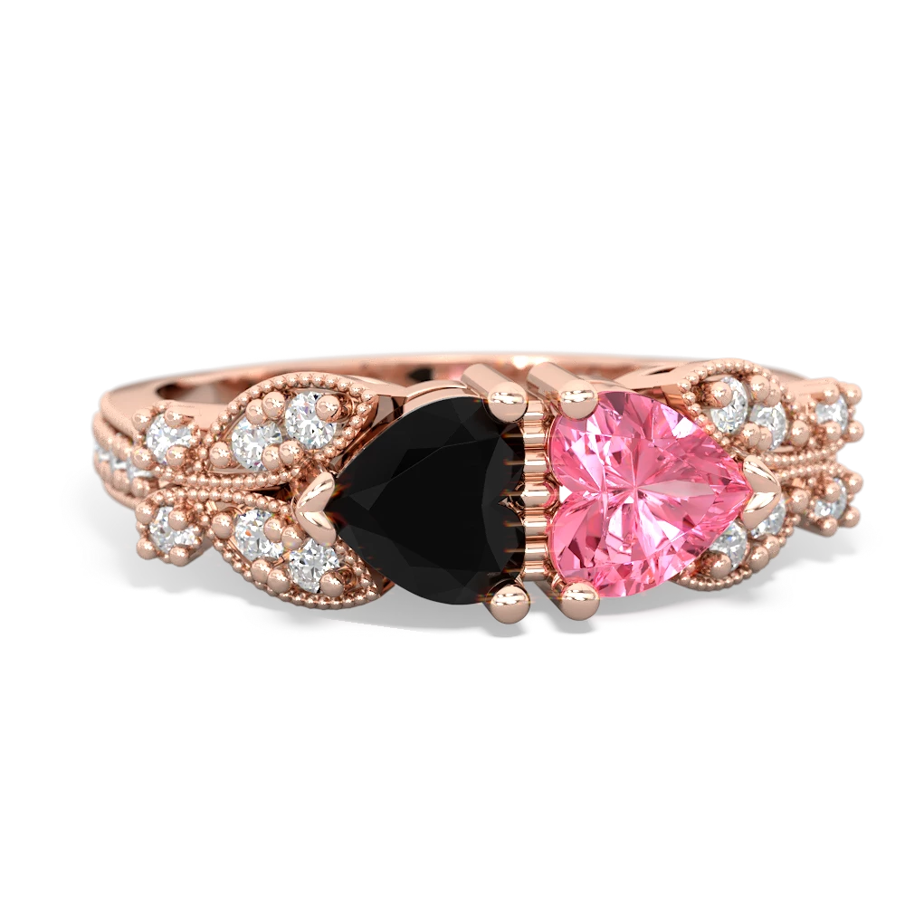 Onyx Diamond Butterflies 14K Rose Gold ring R5601