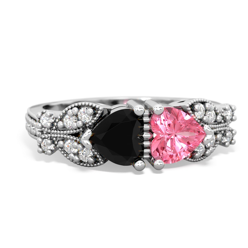 Onyx Diamond Butterflies 14K White Gold ring R5601