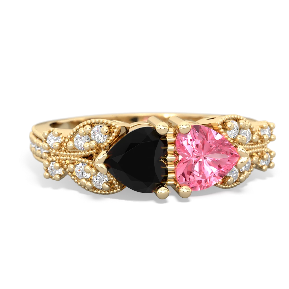 Onyx Diamond Butterflies 14K Yellow Gold ring R5601