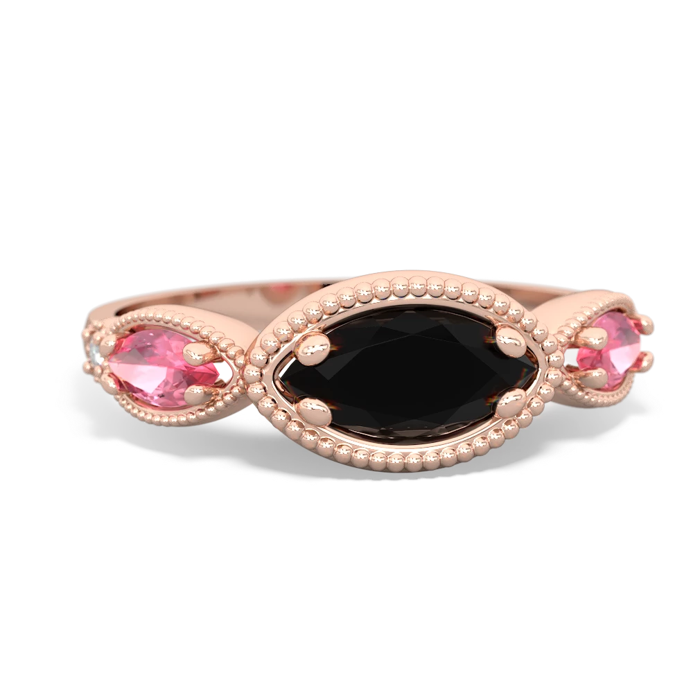 Onyx Milgrain Marquise 14K Rose Gold ring R5700