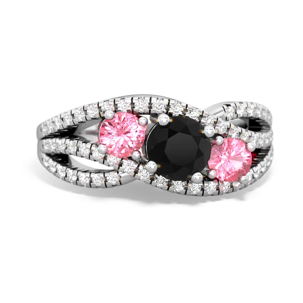 Onyx Three Stone Aurora 14K White Gold ring R3080