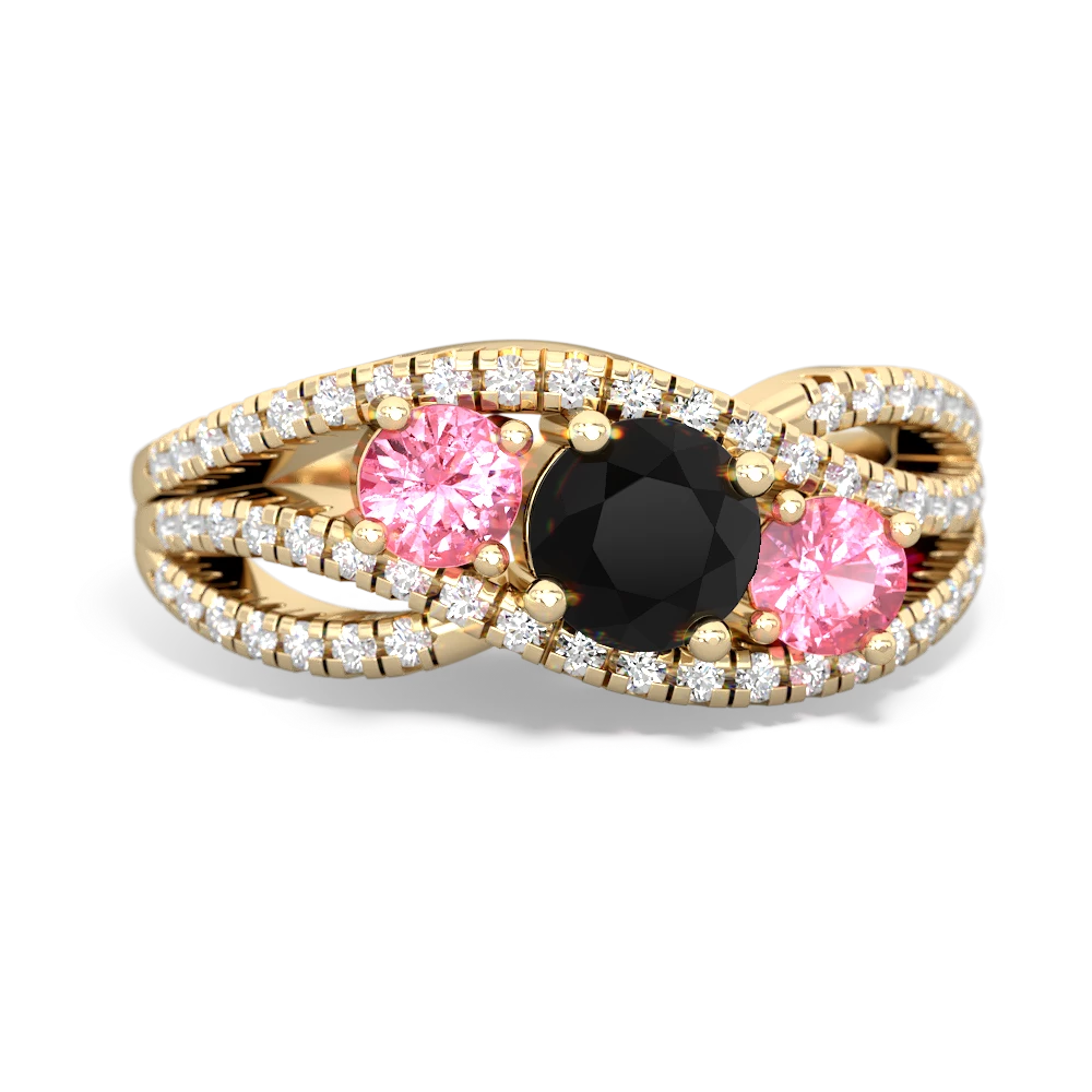 Onyx Three Stone Aurora 14K Yellow Gold ring R3080