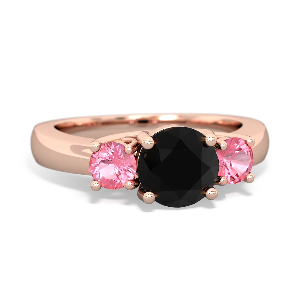 Onyx Three Stone Round Trellis 14K Rose Gold ring R4018