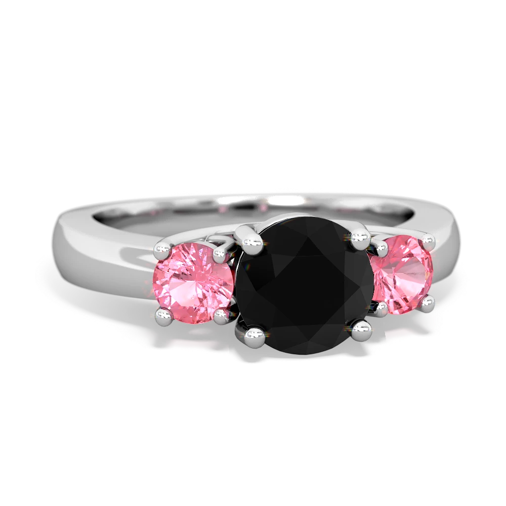 Onyx Three Stone Round Trellis 14K White Gold ring R4018