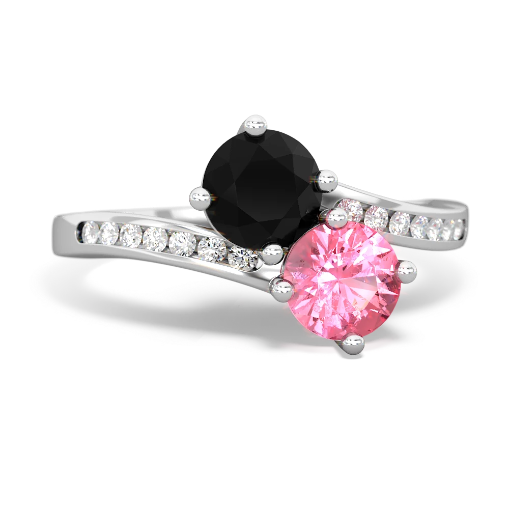 Onyx Channel Set Two Stone 14K White Gold ring R5303