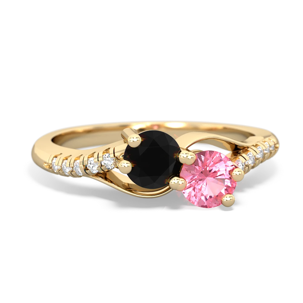 Onyx Infinity Pave Two Stone 14K Yellow Gold ring R5285