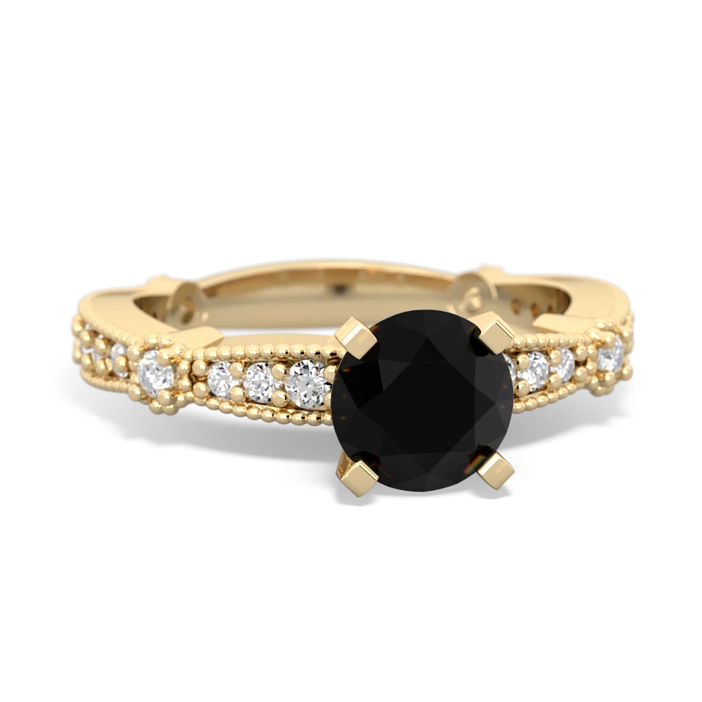 Black Onyx Milgrain Antique Style 14K Yellow Gold ring R26296RD