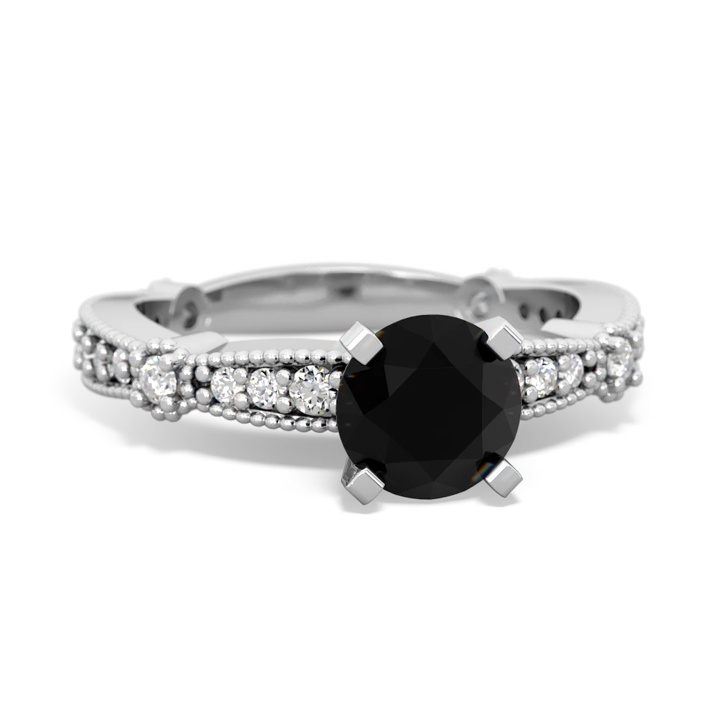 Onyx Sparkling Tiara 6Mm Round 14K White Gold ring R26296RD