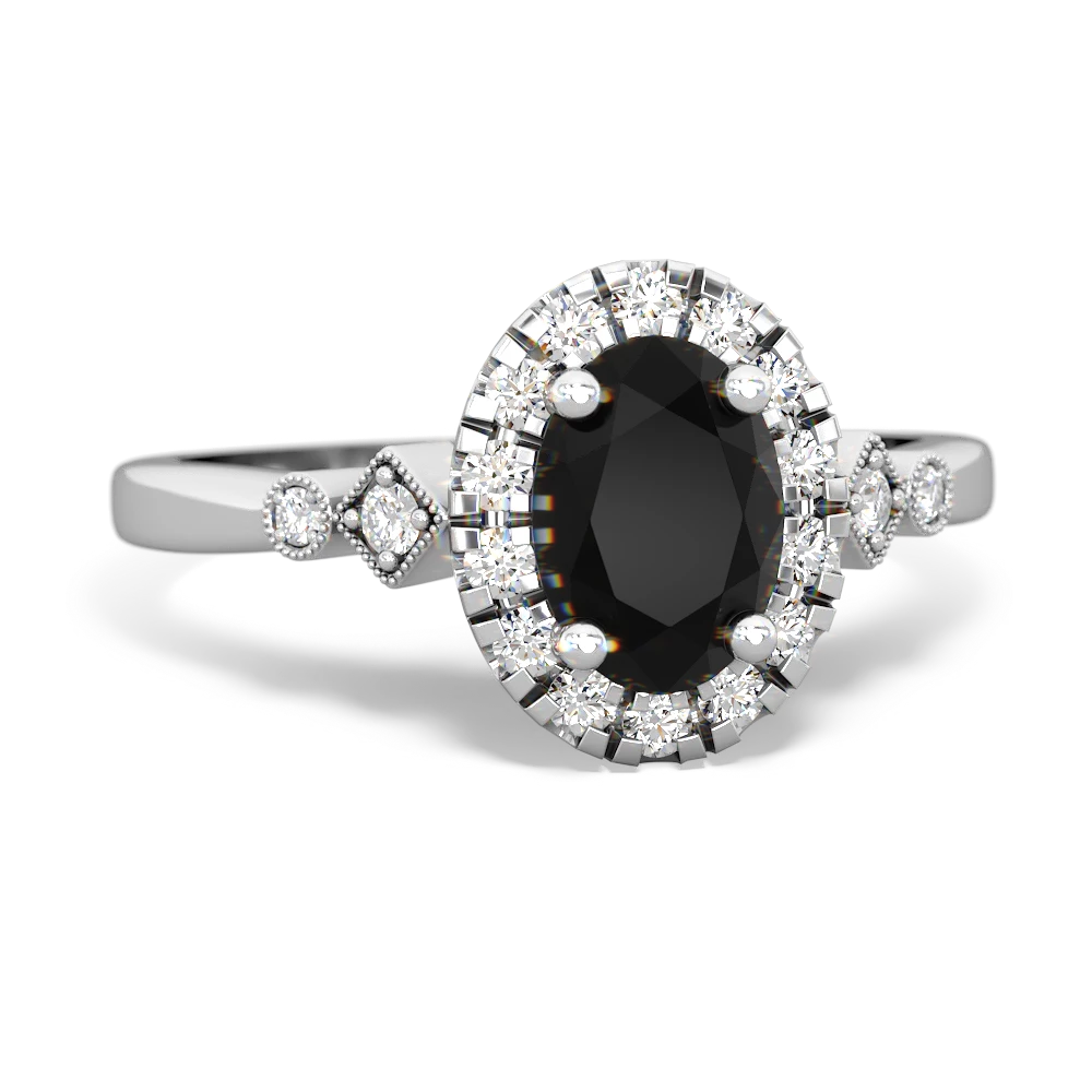 Onyx Antique-Style Halo 14K White Gold ring R5720