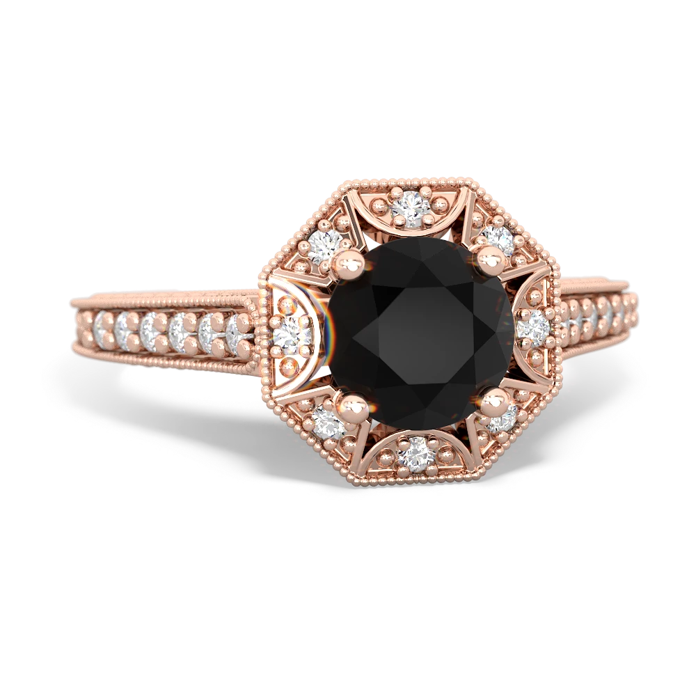 Black Onyx Art-Deco Starburst 14K Rose Gold ring R5520