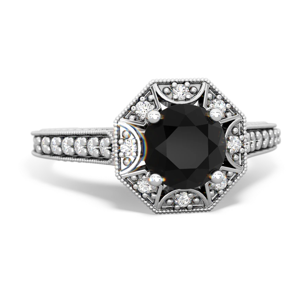 Onyx Art-Deco Starburst 14K White Gold ring R5520