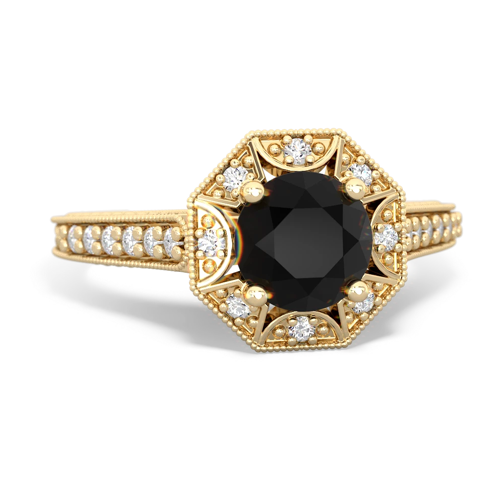 Onyx Art-Deco Starburst 14K Yellow Gold ring R5520