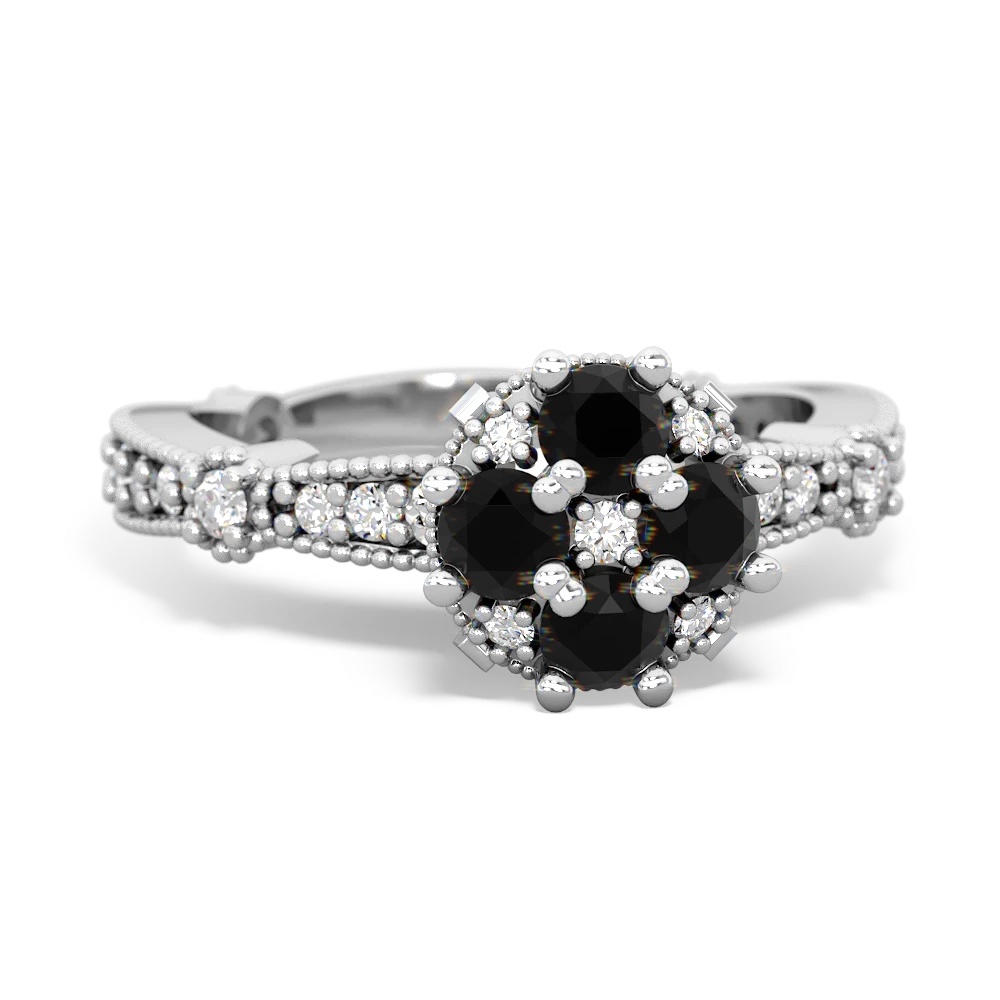 Onyx Sparkling Tiara Cluster 14K White Gold ring R26293RD