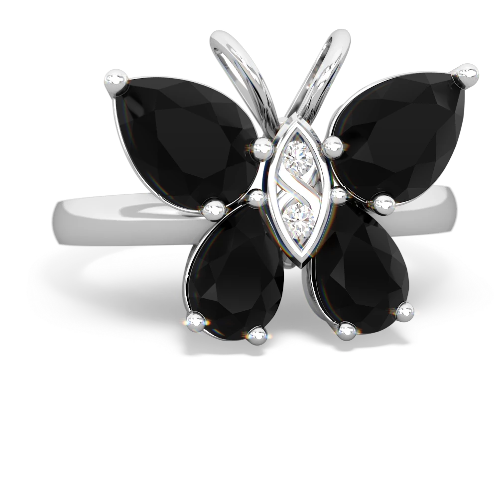 Onyx Butterfly 14K White Gold ring R2215