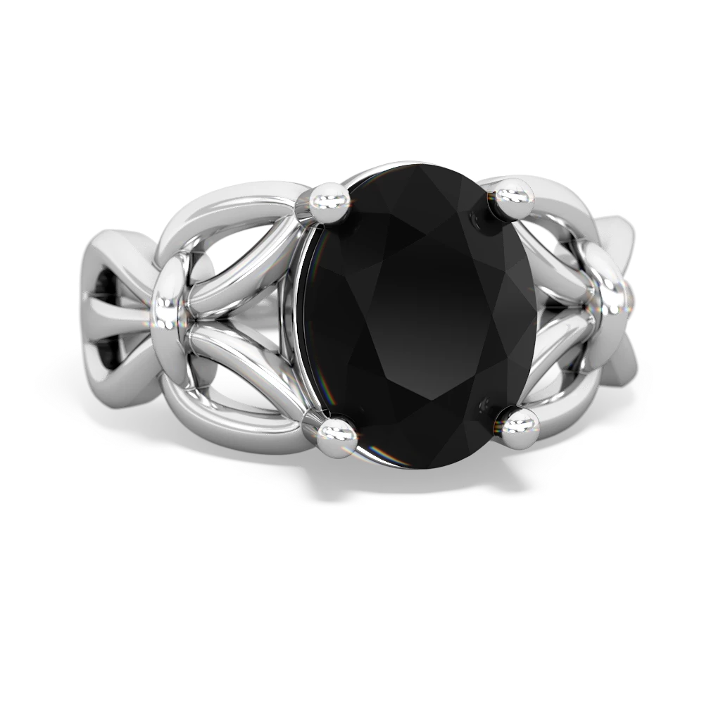 Onyx Celtic Knot Cocktail 14K White Gold ring R2377