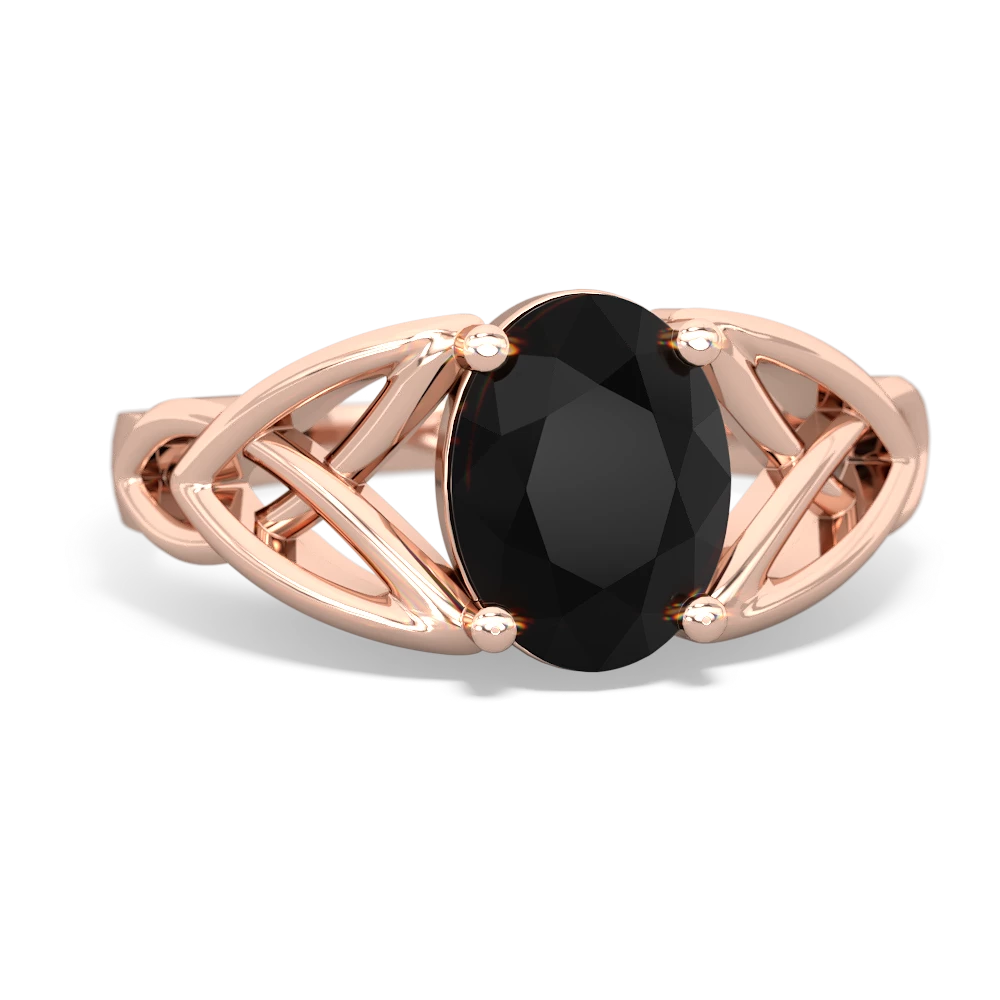 Onyx Celtic Trinity Knot 14K Rose Gold ring R2389