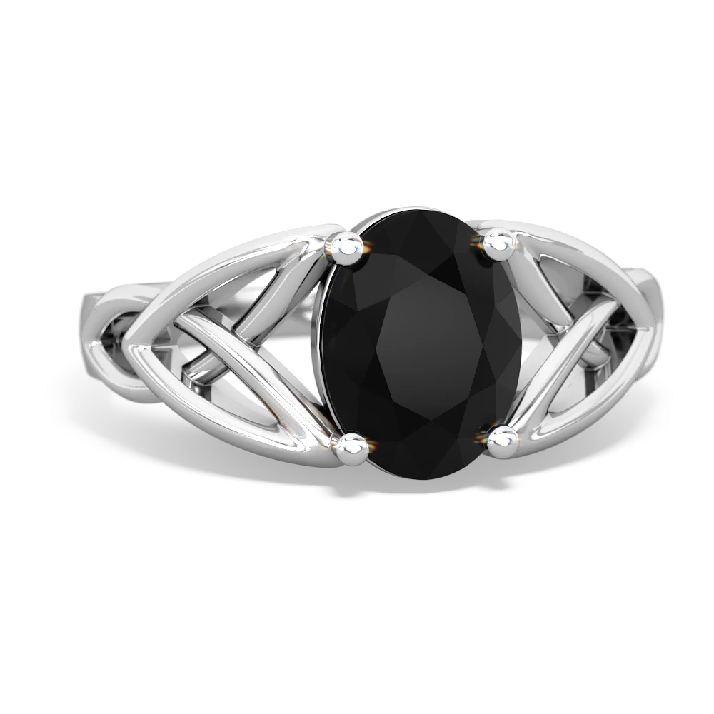 Onyx Celtic Trinity Knot 14K White Gold ring R2389