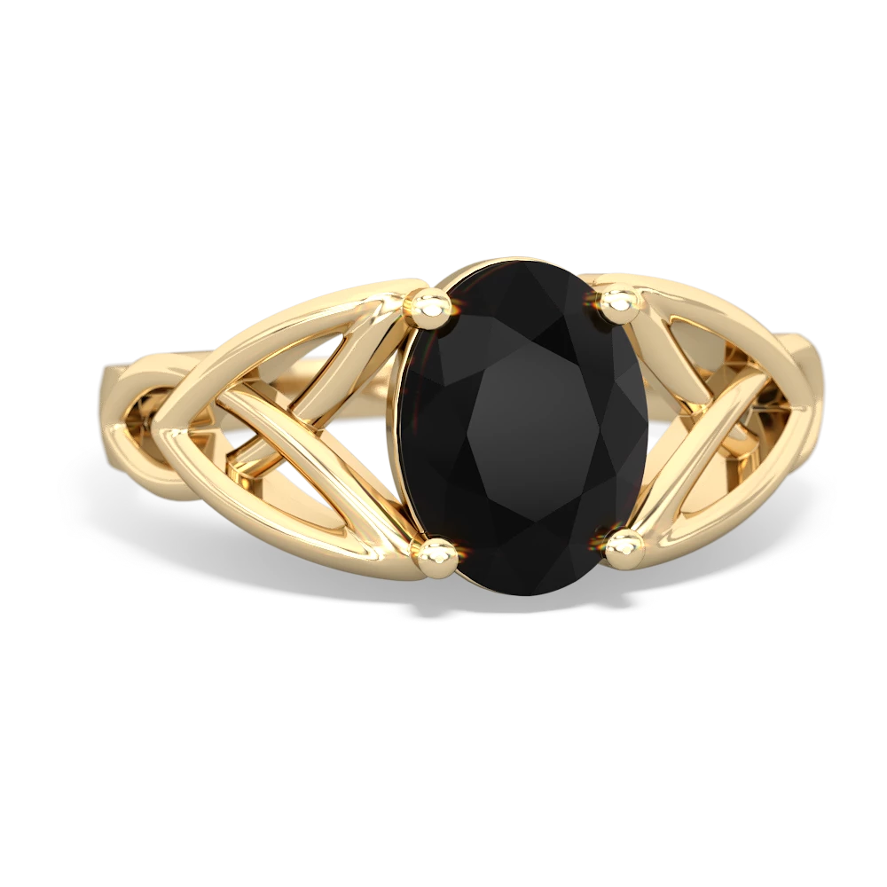 Onyx Celtic Trinity Knot 14K Yellow Gold ring R2389