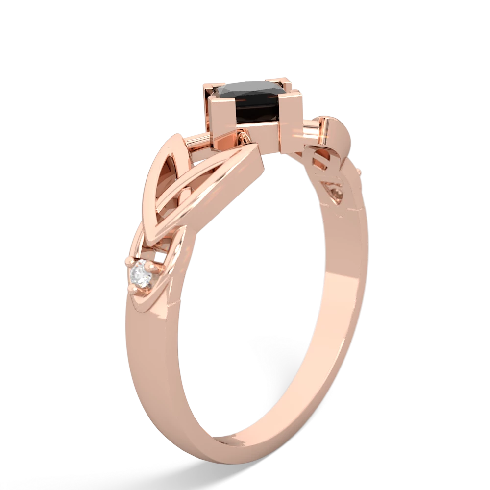 Onyx Celtic Knot Princess 14K Rose Gold ring R3349