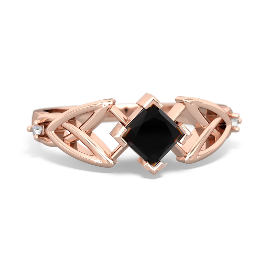 Onyx Celtic Knot Princess 14K Rose Gold ring R3349