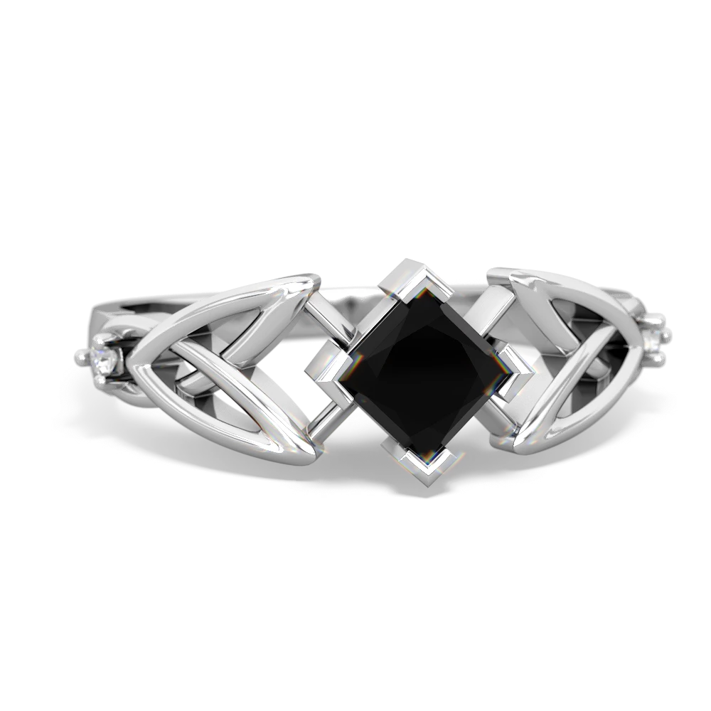 Onyx Celtic Knot Princess 14K White Gold ring R3349