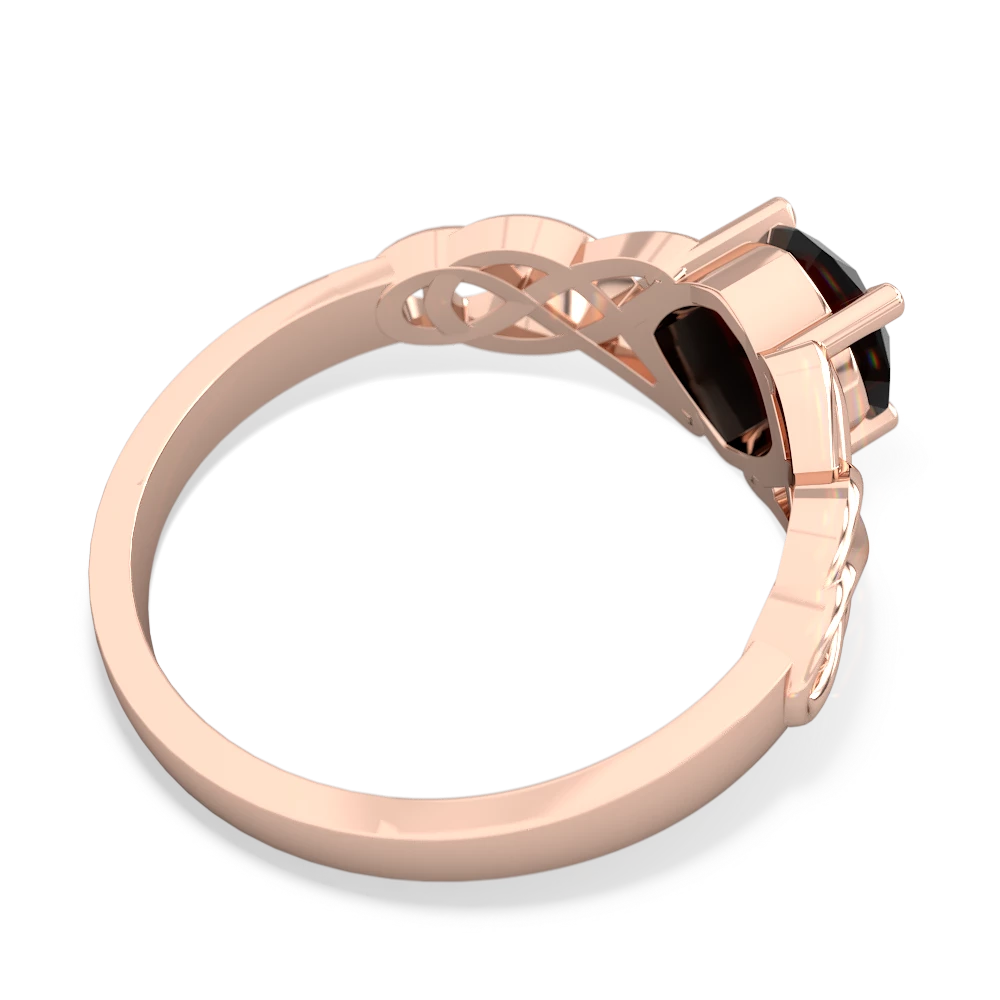 Onyx Checkerboard Cushion Celtic Knot 14K Rose Gold ring R5000