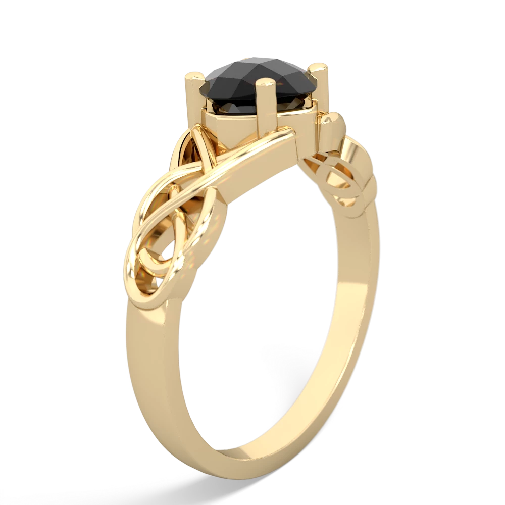 Onyx Checkerboard Cushion Celtic Knot 14K Yellow Gold ring R5000