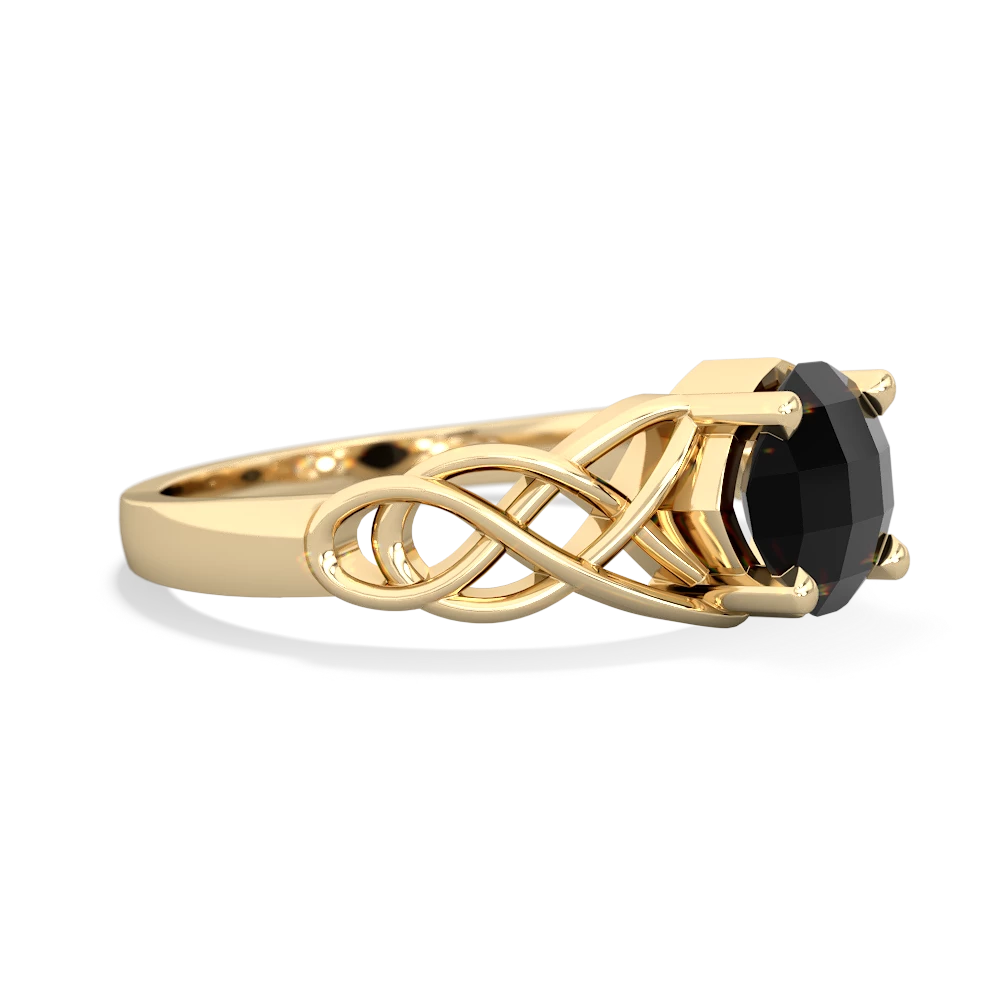 Onyx Checkerboard Cushion Celtic Knot 14K Yellow Gold ring R5000