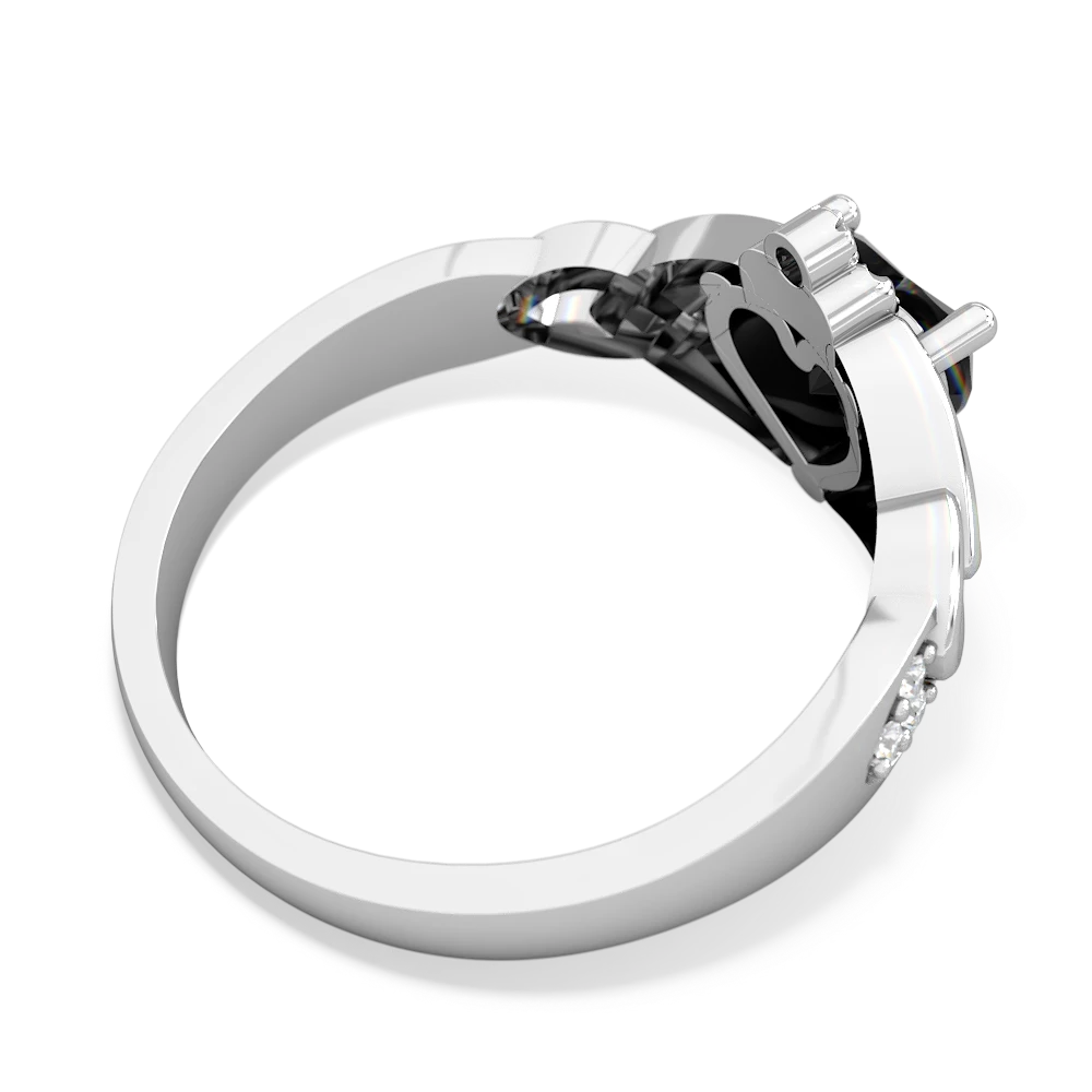 Onyx Claddagh Celtic Knot Diamond 14K White Gold ring R5001