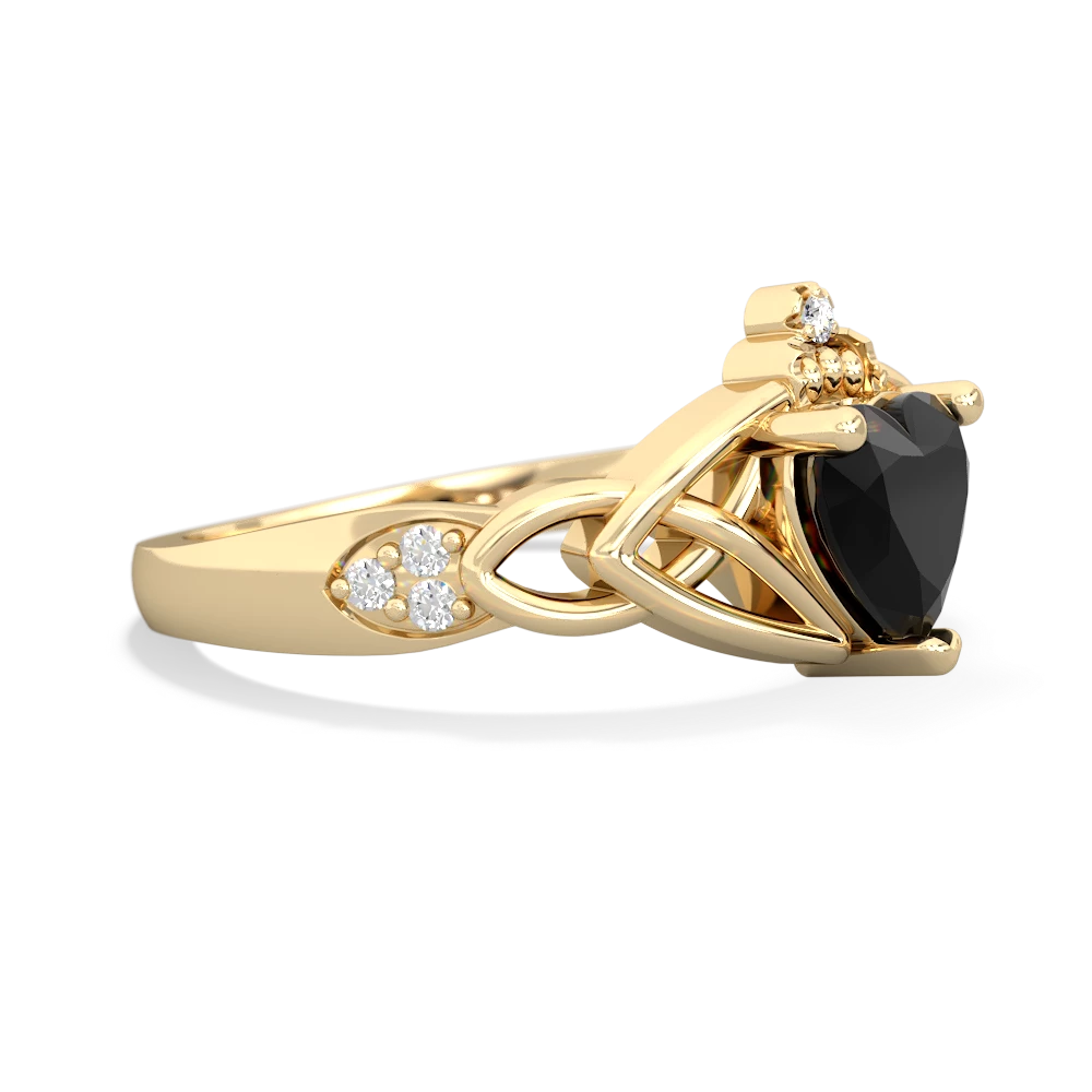 Onyx Claddagh Celtic Knot Diamond 14K Yellow Gold ring R5001