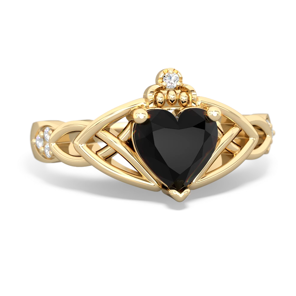 Onyx Claddagh Celtic Knot Diamond 14K Yellow Gold ring R5001