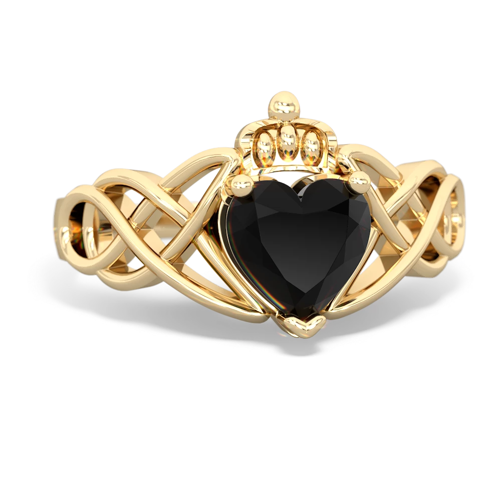 Onyx Claddagh Celtic Knot 14K Yellow Gold ring R2367