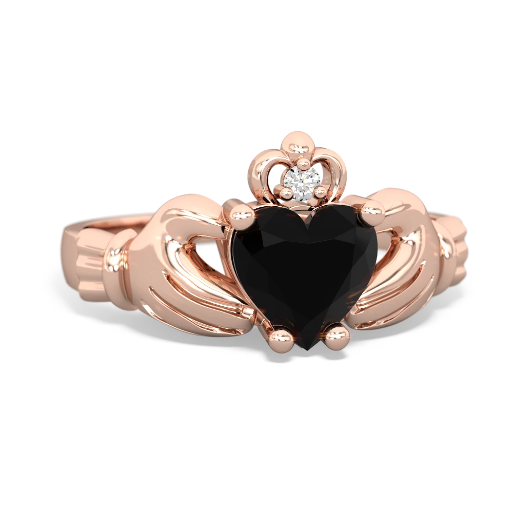 Onyx Claddagh Diamond Crown 14K Rose Gold ring R2372