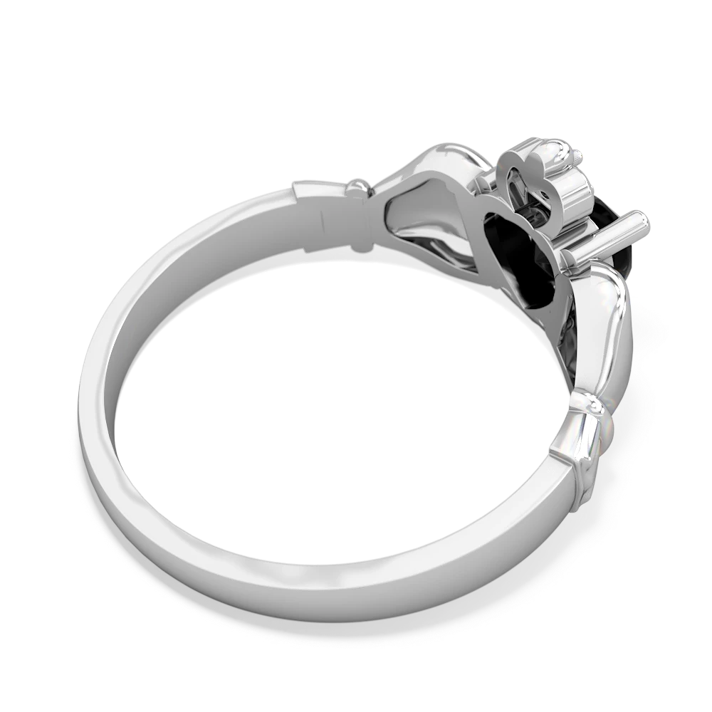 Onyx Claddagh Diamond Crown 14K White Gold ring R2372