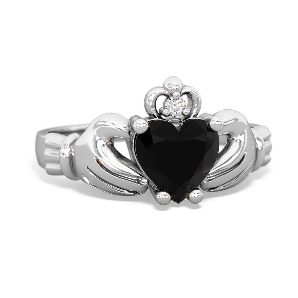 Onyx Claddagh Diamond Crown 14K White Gold ring R2372