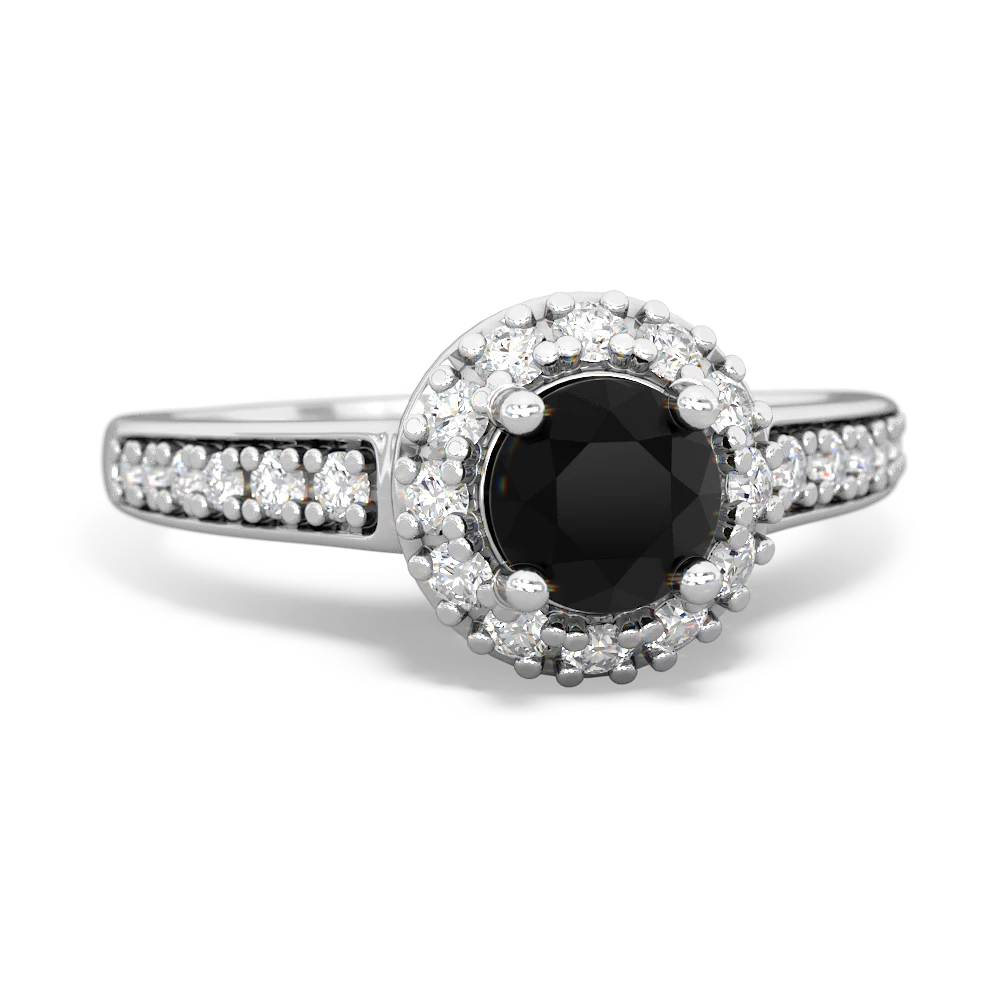 Onyx Diamond Halo 14K White Gold ring R5370