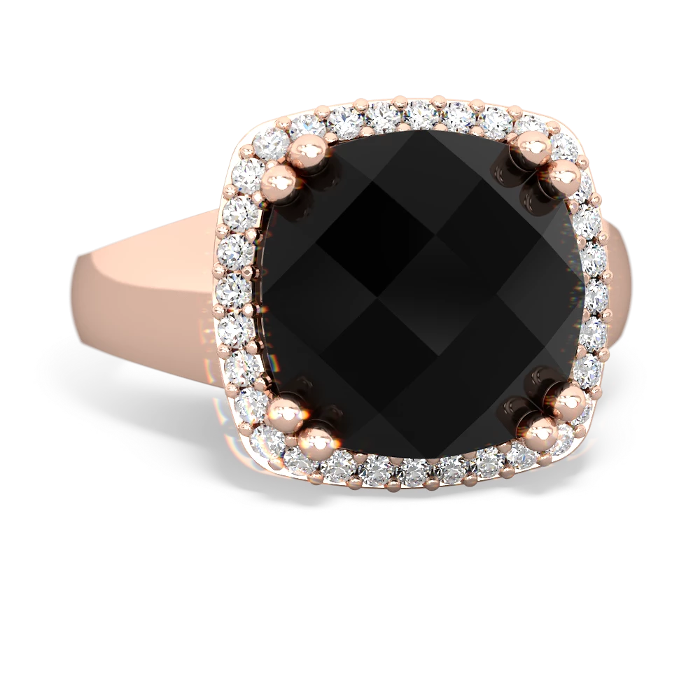 Onyx Halo Cocktail 14K Rose Gold ring R2544