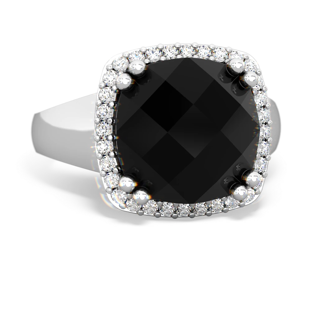 Onyx Halo Cocktail 14K White Gold ring R2544