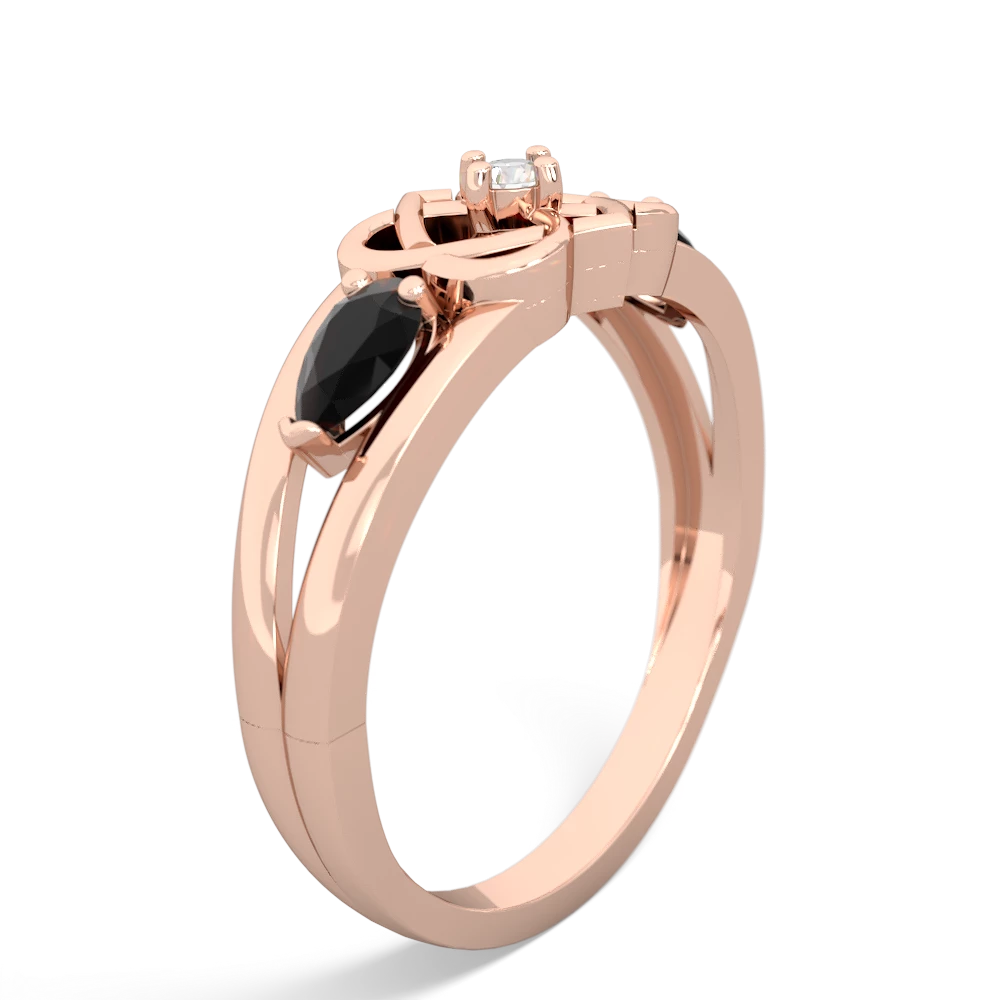 Onyx Hearts Intertwined 14K Rose Gold ring R5880