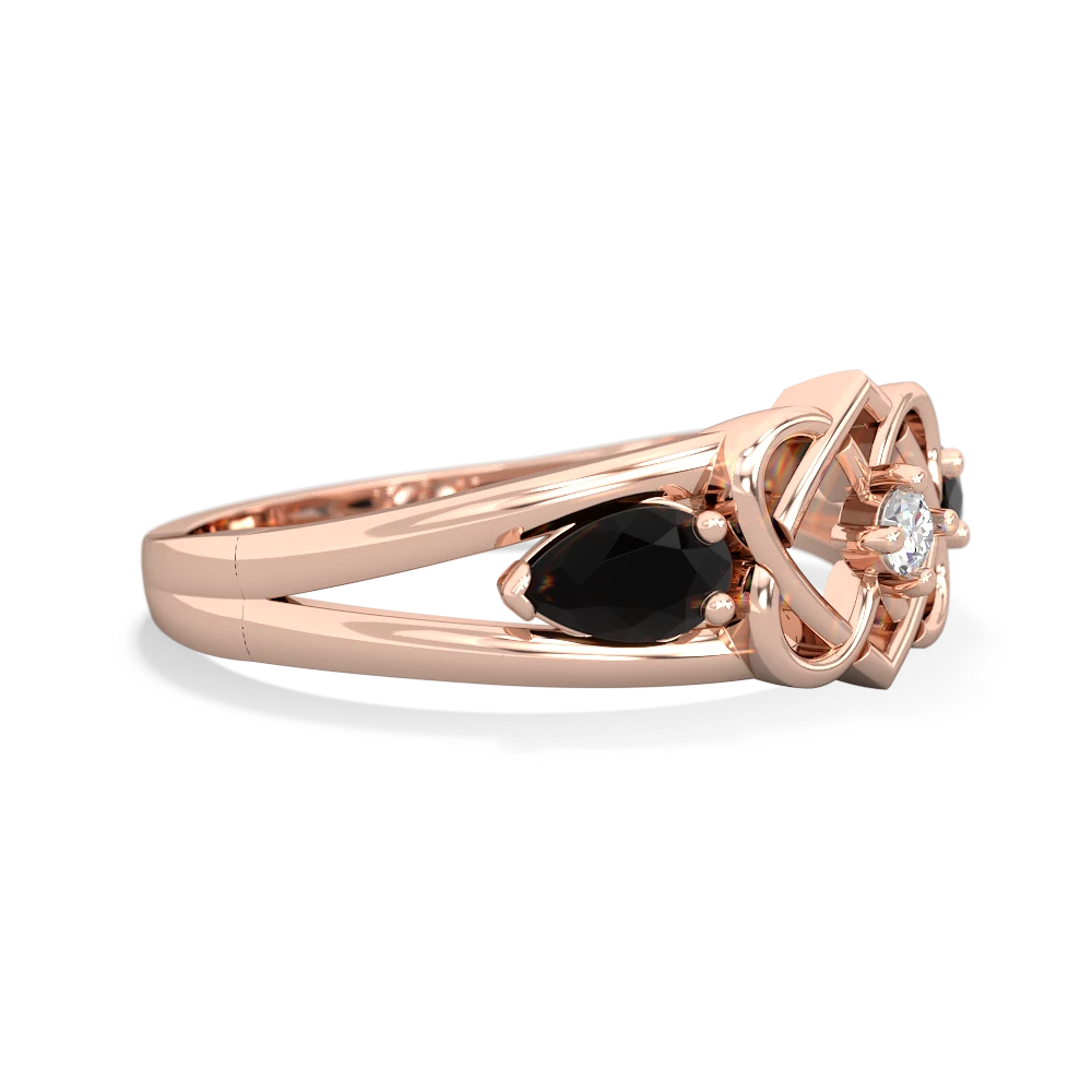Black Onyx Hearts Intertwined 14K Rose Gold ring R5880