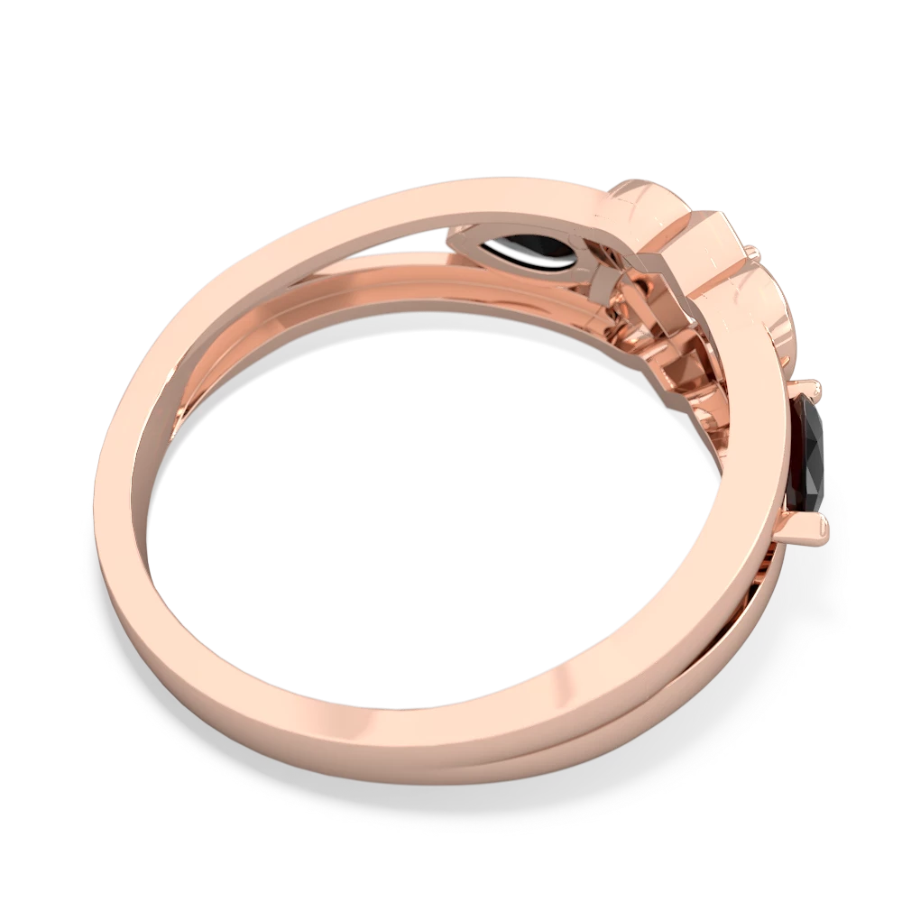 Black Onyx Hearts Intertwined 14K Rose Gold ring R5880