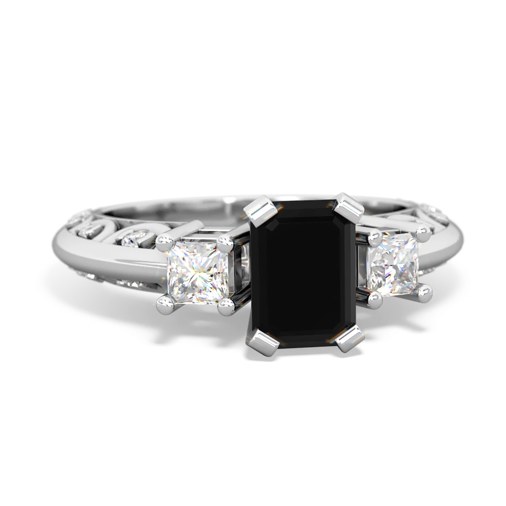 Onyx Art Deco Diamond 7X5 Emerald-Cut Engagement 14K White Gold ring R20017EM