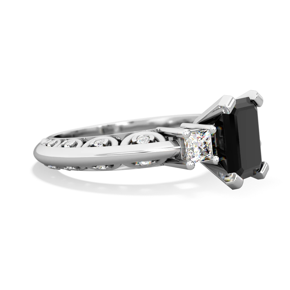 Onyx Art Deco Diamond 8X6 Emerald-Cut Engagement 14K White Gold ring R20018EM