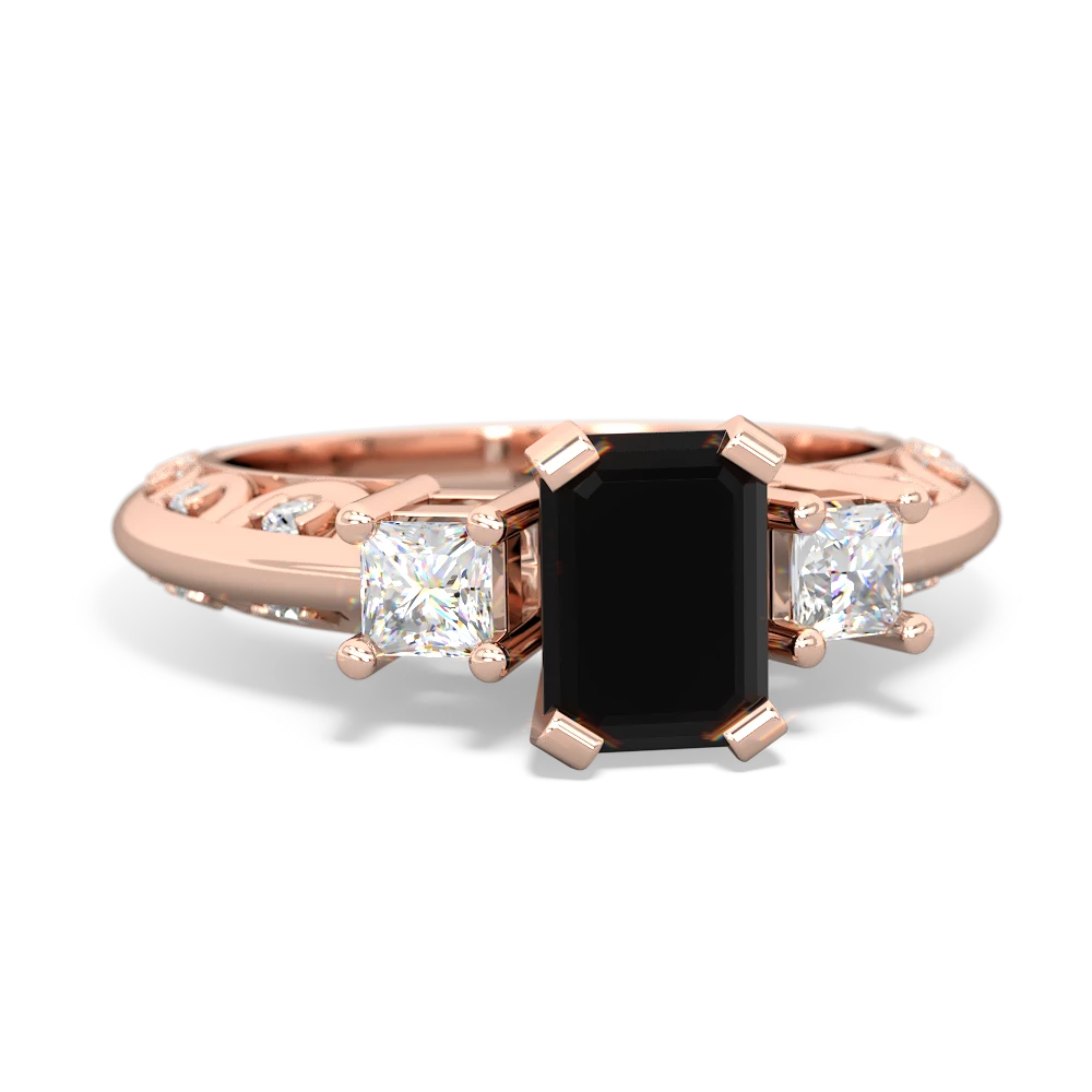 Onyx Art Deco Diamond 7X5 Emerald-Cut Engagement 14K Rose Gold ring R20017EM