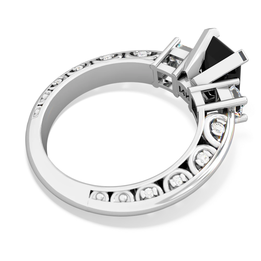 Onyx Art Deco Diamond 8X6 Emerald-Cut Engagement 14K White Gold ring R20018EM